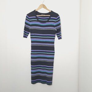 Stork & Babe Knit Maternity Black Comfy Blue Green Striped Ribbed Sweater Dress
